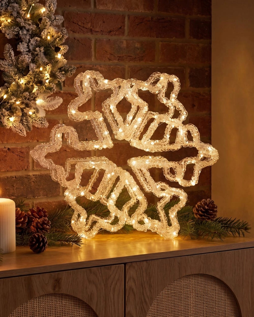 Accessorio decorativo natalizio LED per interni ed esterni Luci LED a forma di fiocco di neve Illuminazione Metallo Bianco