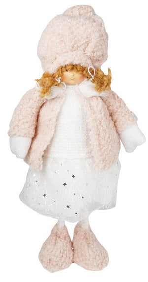 Bambola Natalizia H40 cm in Tessuto Rosa