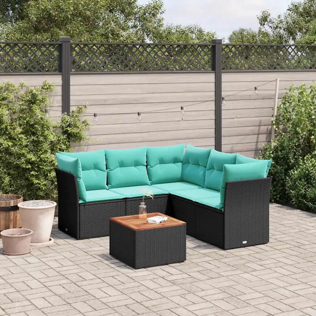 Set Divani da Giardino 6 pz con Cuscini Nero in Polyrattan