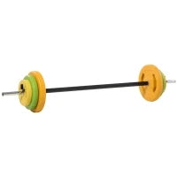 Set Bilanciere e Dischi da 20 kg totali Antiscivolo con 6 Pesi e 2 Clip di Fissaggio, Ø28x130 cm, Multicolore