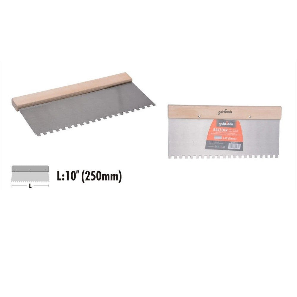 Trade Shop - Raschietto Spatola Dentato Acciaio Impugnatura Legno 10″ 250mm Ferramenta 90475 -