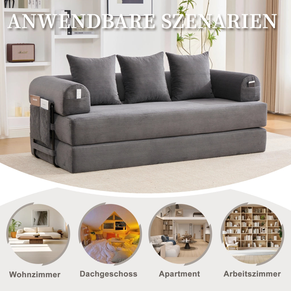 DIVANO modulare in velluto a coste 200x94x67 cm grigio scuro