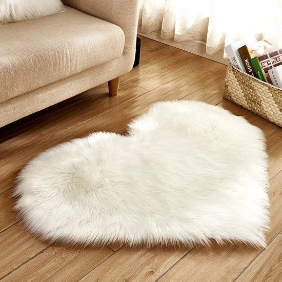 Tappeto multifunzionale a forma di cuore in peluche antiscivolo per decorazione domestica, 60*90cm (bianco)