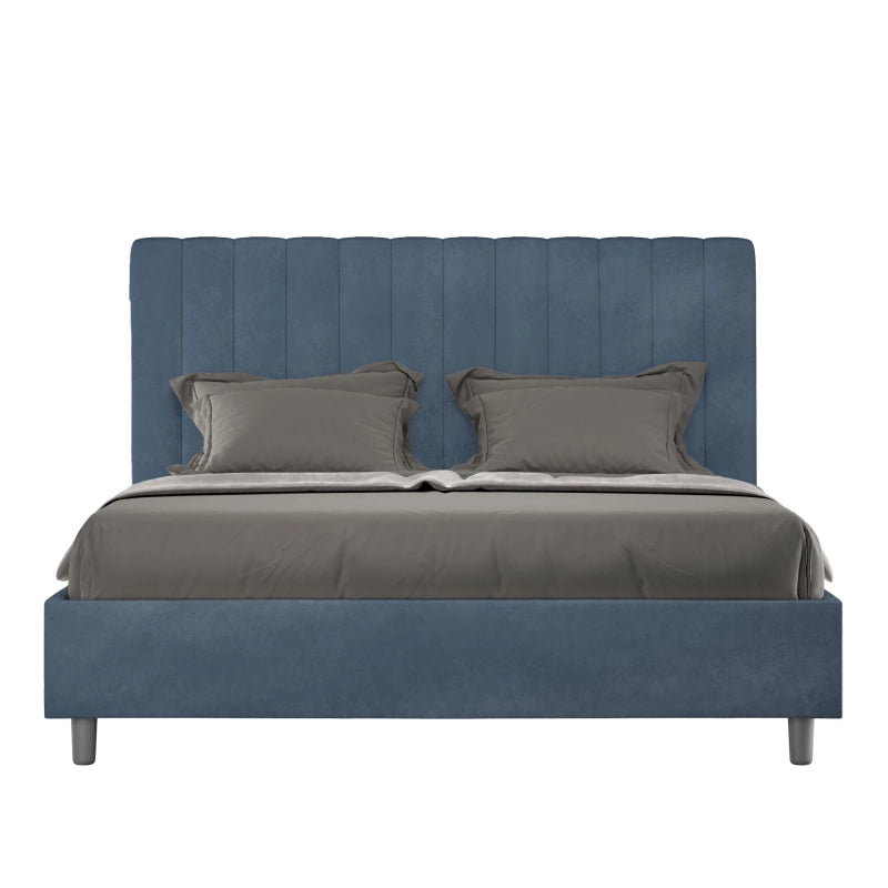 Letto imbottito Matrimoniale francese 140x200 cm Agueda - Con rete,Microfibra,Blu