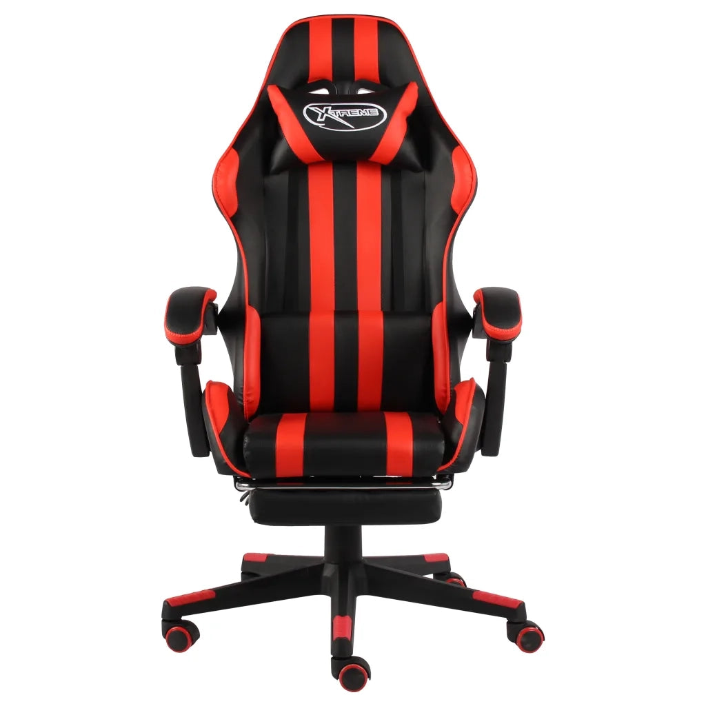 Sedia da Ufficio | Sedia da Gaming con Poggiapiedi Nero e Rosso in Similpelle
