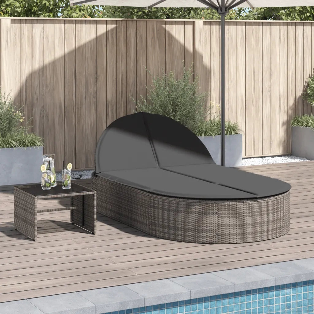 Lettino Prendisole | Sdraio da giardino | Lettino da sole Doppio con Cuscini Grigio in Polyrattan