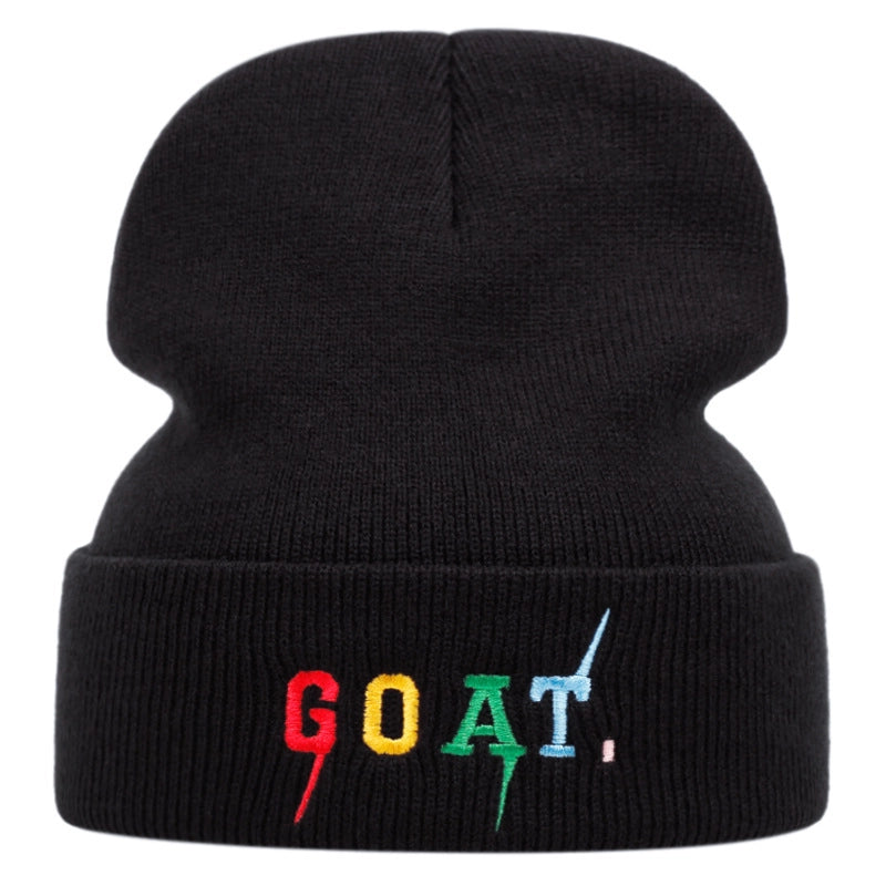 Cappelli invernali caldi lavorati a maglia con ricamo di capra, colore nero.