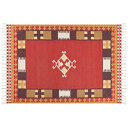 Tappeto Kilim in cotone tessuto a mano reversibile con motivo geometrico e nappe multicolore 160 x 230 cm soggiorno camera da letto
