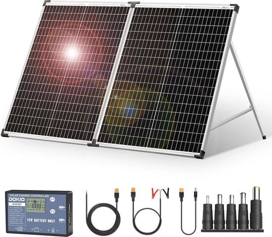 Caricatore Solare Portatile 100W Ripiegabile per Outdoor e Campeggio - Oplucher Manuale con Regolatore di Carica e Uscita USB