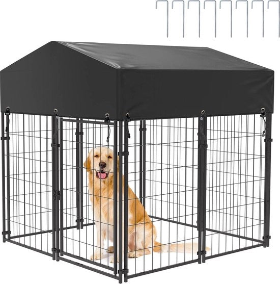 Recinzione per cani - Recinzione per cani esterno - Recinzione per cani esterno con tetto - 120 x 127 x 126 cm