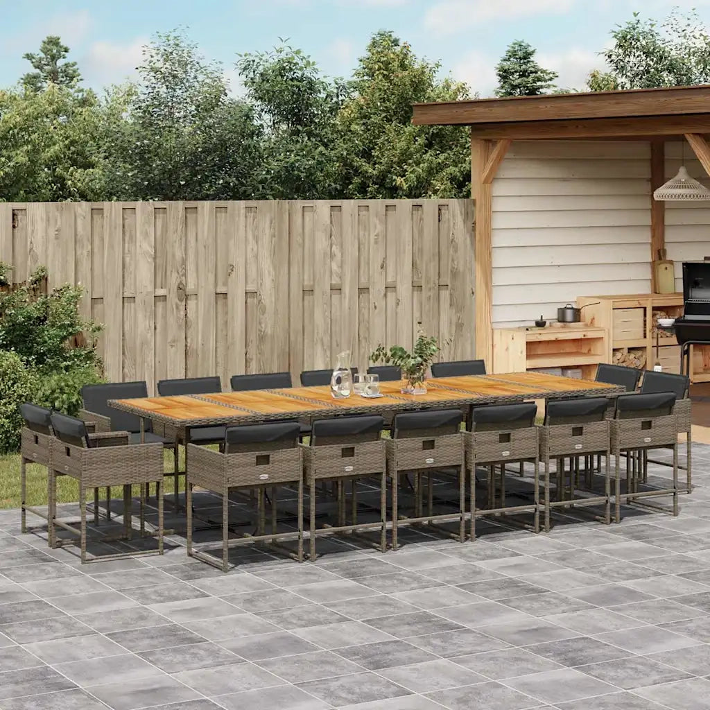 Set da Pranzo da Giardino 17pz con Cuscini Grigio in Polyrattan 3211430