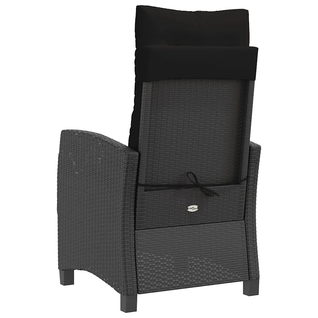 Sedia Reclinabile da Giardino | Sedie da Esterno con Cuscini Nera in Polyrattan