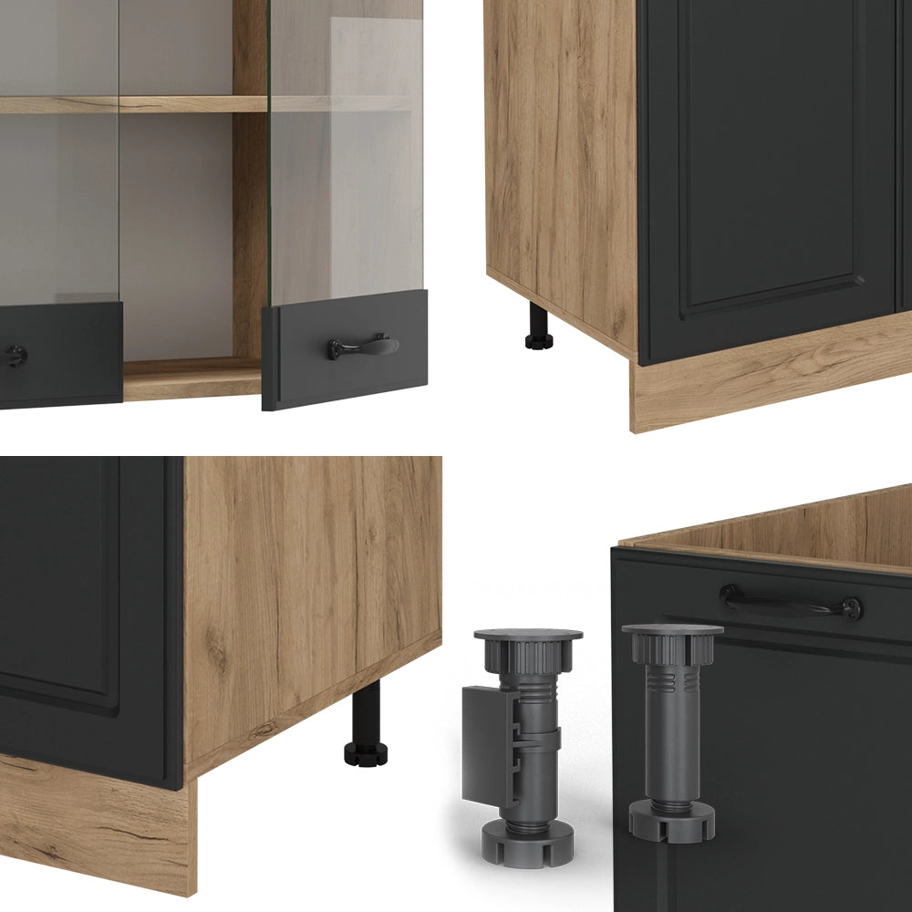 Vicco Cucina componibile Antracite casa di campagna/rovere dorato 300 cm con armadio alto, PL Antracite