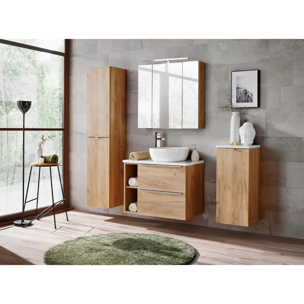 Mobile da contenimento NALYA 75 cm – Rovere chiaro – 3 porte con specchi sospesi