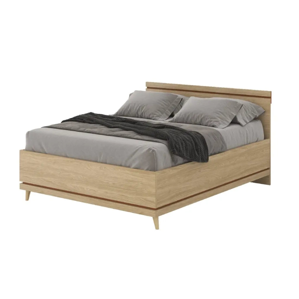 Letto NOKI – 160x200 cm rovere chiaro e moka – Stile scandinavo senza rete