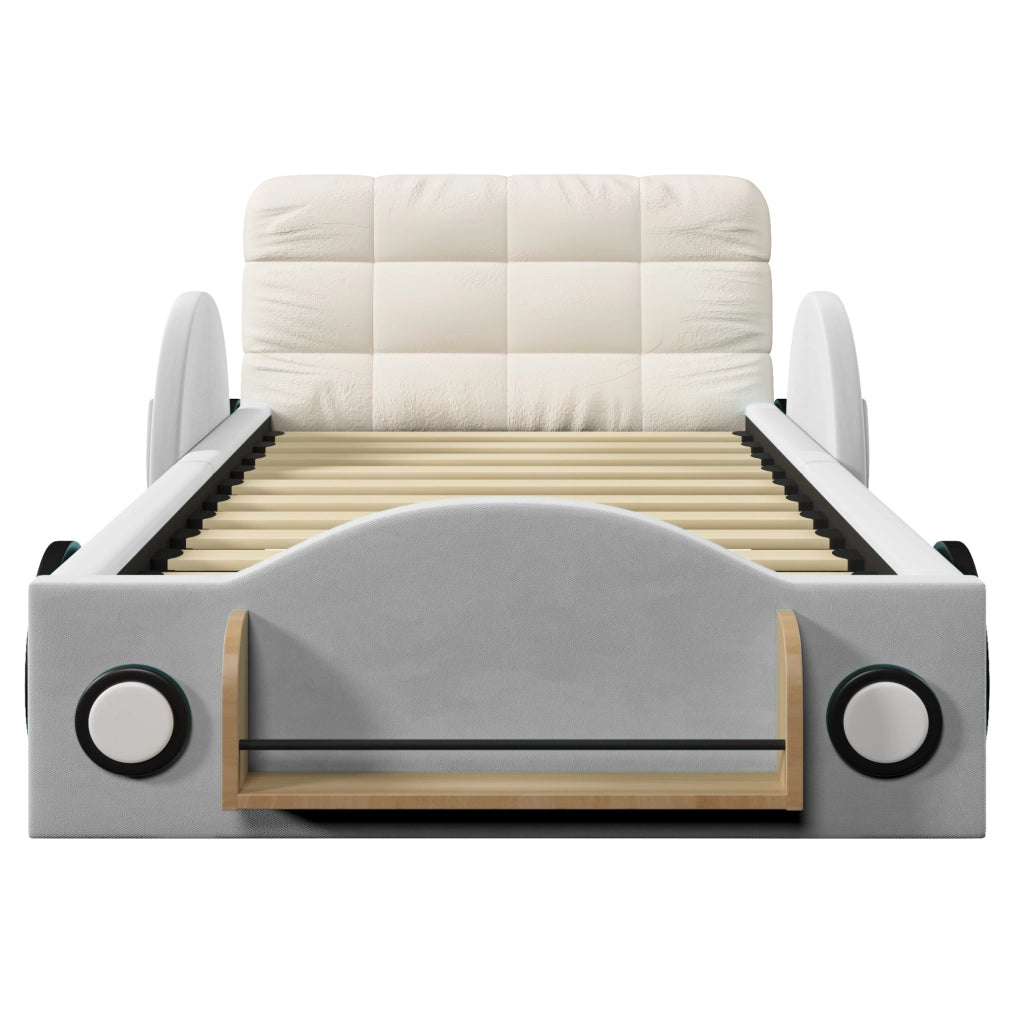 Letto imbottito 90x200 cm con contenitore idraulico e cuscino in flanella grigio