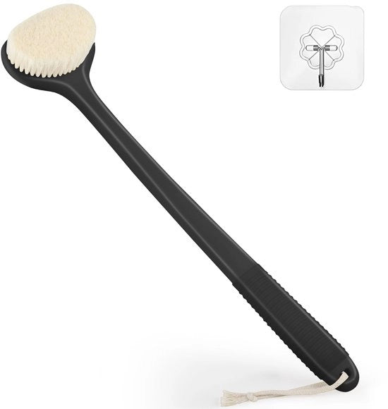 Rugborstello per doccia, spazzola per il corpo con manico antiscivolo da 43 cm, spazzola umida e secca per la pulizia del corpo, rugborstello per uomo e donna