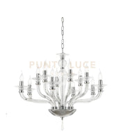 LAMPADARIO VILLA VETRO E METALLO 12 LUCI TRASPARENTE E CROMO ATTACCO E14 D.85CM