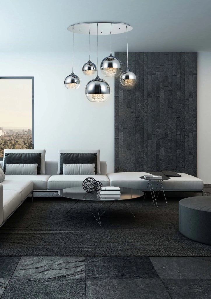 Maytoni Lampadario Contemporaneo Fermi 5 luci E27 nichel metallo vetro