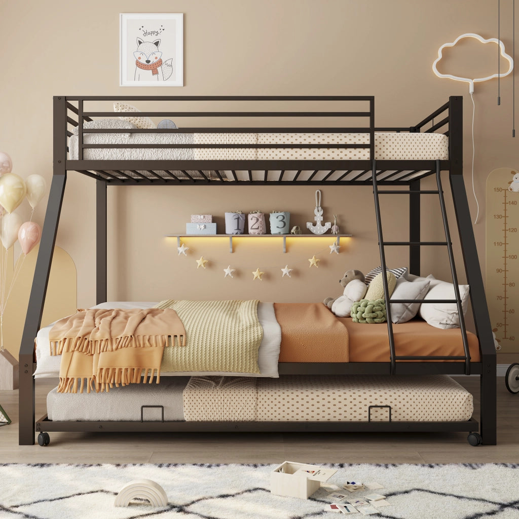 Letto a castello 90 × 200 cm e 140 × 200 cm con letto estraibile 90 × 190 cm, senza materasso, nero