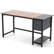 Scrivania multiuso per ufficio da 140cm, Postazione di lavoro con 2 cassetti gancio e ripiano Marrone Rustico e Nero