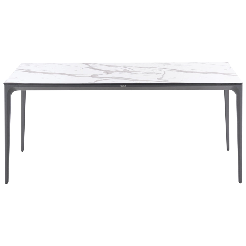 Tavolo da pranzo da giardino Piano in HPL marmo bianco Telaio in alluminio grigio scuro Resistente ai raggi UV all'acqua e alla ruggine Stile moderno del patio esterno