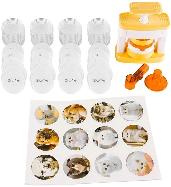 Kit per creazione di pin e badge - Set per badge - 48 componenti - Adatto per hobby e creatività - Ideale per feste e eventi
