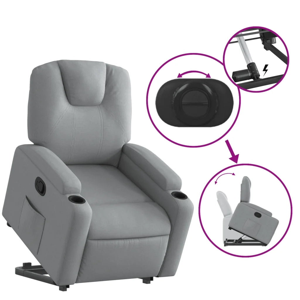 Poltrona | Sedia Relax Alzapersona Reclinabile Grigio Chiaro in Tessuto