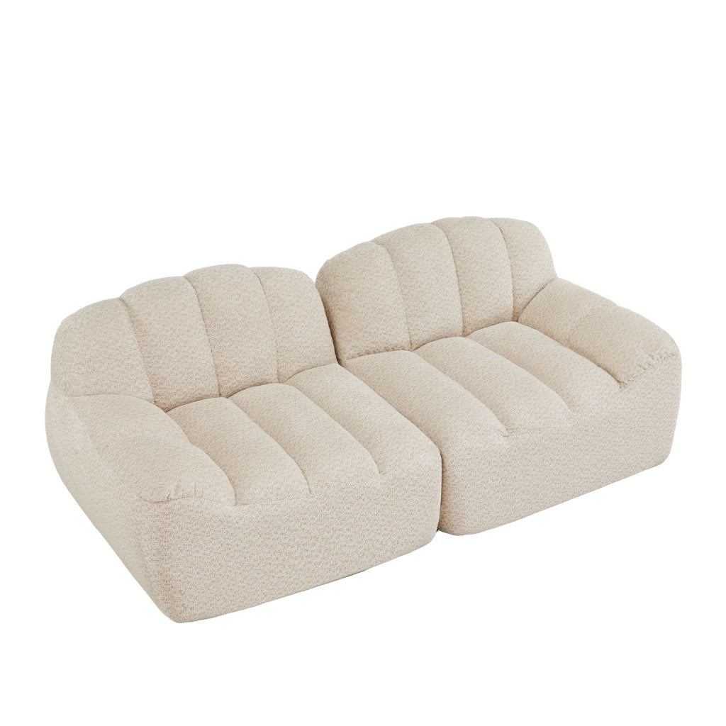 Divano modulare 2 posti senza montaggio con seduta profonda e braccioli ergonomici in pile granulato beige bianco