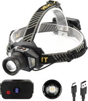 Lampada da testa, ricaricabile via USB, lampada da testa a LED, lampada da testa extra luminosa, torcia, illuminazione, campeggio, attività all'aperto, pesca, lampada da testa illuminante, stile 1