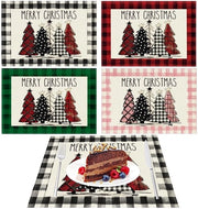 Tavolo per Natale 4 pezzi - Panno da tavolo in lino - 30 x 45 cm - Disegno di albero di Natale elegante - Decorazione da tavola festiva - Materiale di alta qualità