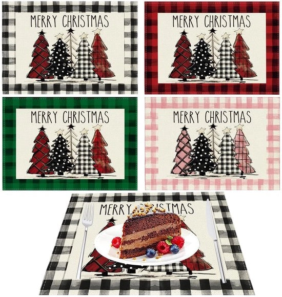 Tavolo per Natale 4 pezzi - Panno da tavolo in lino - 30 x 45 cm - Disegno di albero di Natale elegante - Decorazione da tavola festiva - Materiale di alta qualità