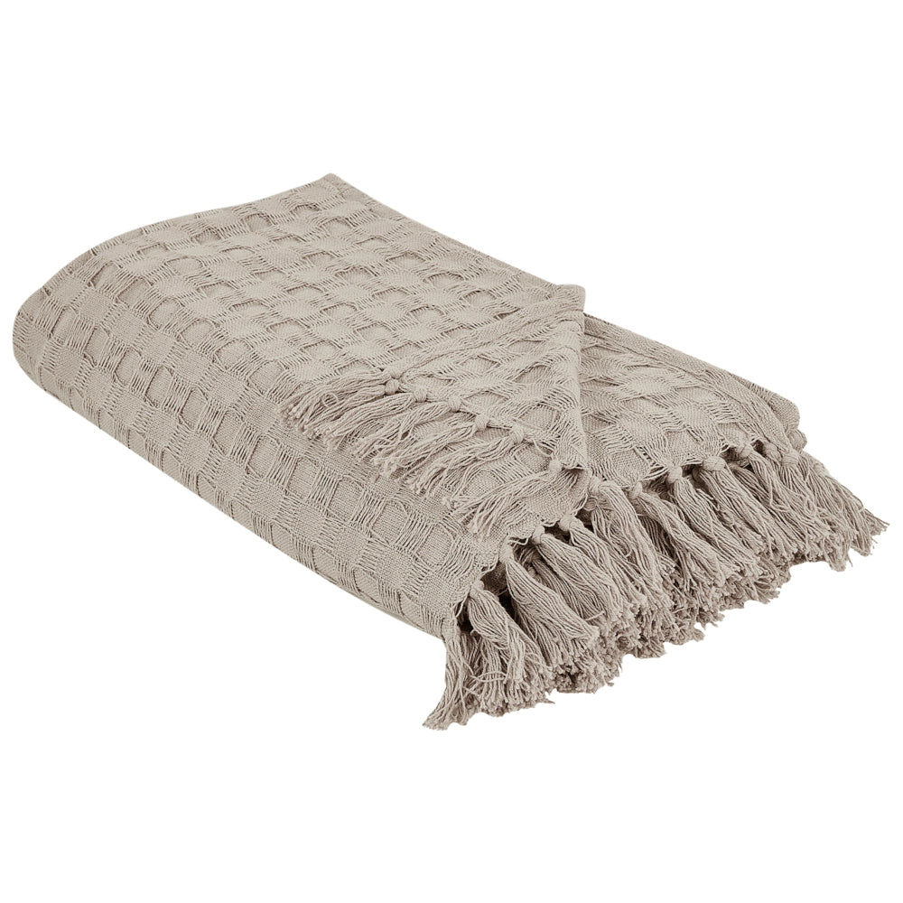 Copriletto in tessuto di cotone tortora 150 x 200 cm con frange Coperta decorativa Biancheria da letto design classico Camera da letto