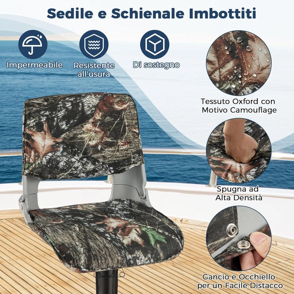 Sedia da Barca Pieghevole, Sedia con Schienale Basso con Cuscini Imbottiti in PVC, Telaio in PP, Bulloni di Fissaggio, Sedia Impermeabile per Barca da Pesca, Barca Turistica, 50 x 50 x 47 cm