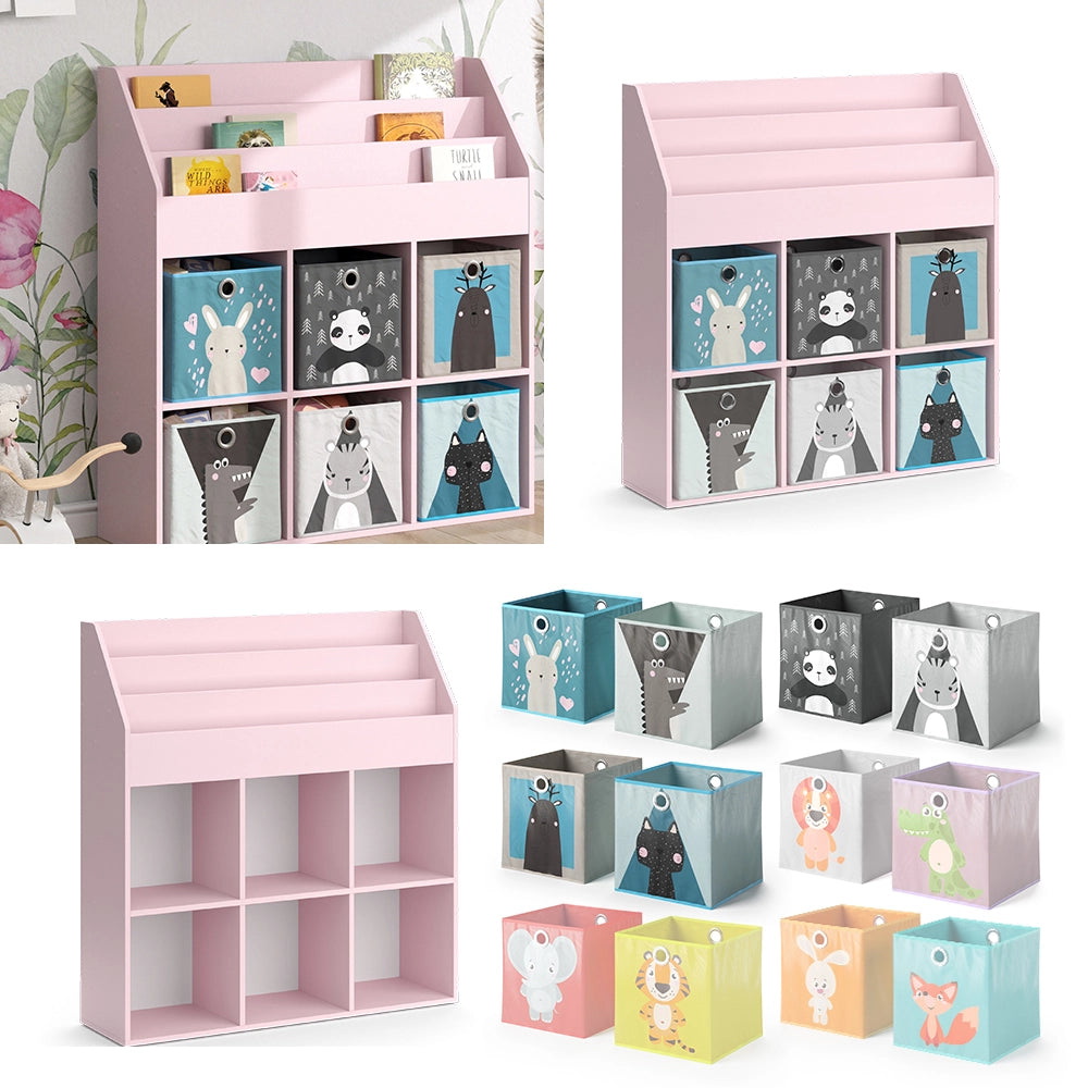 Vicco Libreria bambini rosa 107.2 x 114.2 cm con 6 scatole pieghevoli (grigie)