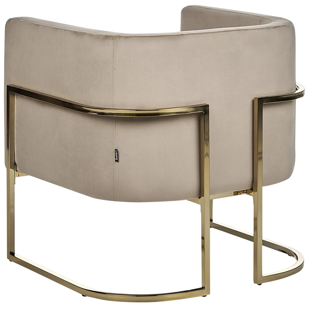 Poltrona in velluto tortora con schienale in metallo dorato Stile Glamour moderno