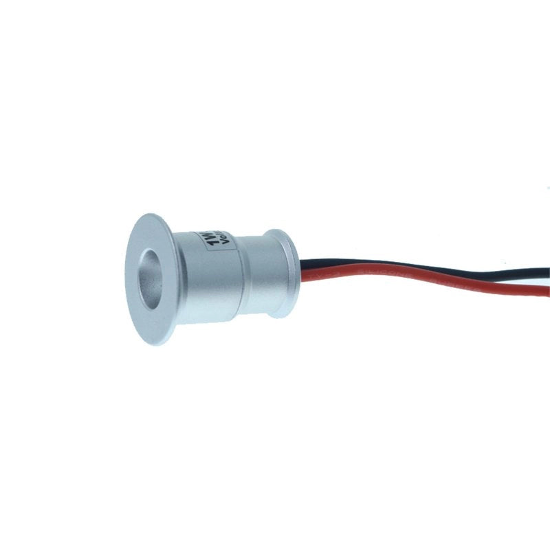 4 PZ Mini Faretto LED da Incasso 1W DC 12V Caldo 3000K Carcassa Argento Angolo 120° Foro 15mm 20x25mm