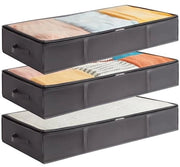 Contenitori di Stoccaggio Sotto il Letto - Grande Capacità - 3 Pack - Borse di Stoccaggio con Copertura - Maniglia Rafforzata - Organizzazione e Stoccaggio - Abbigliamento - Asciugamani - Accappatoi - Armadio da Camera - Grigio