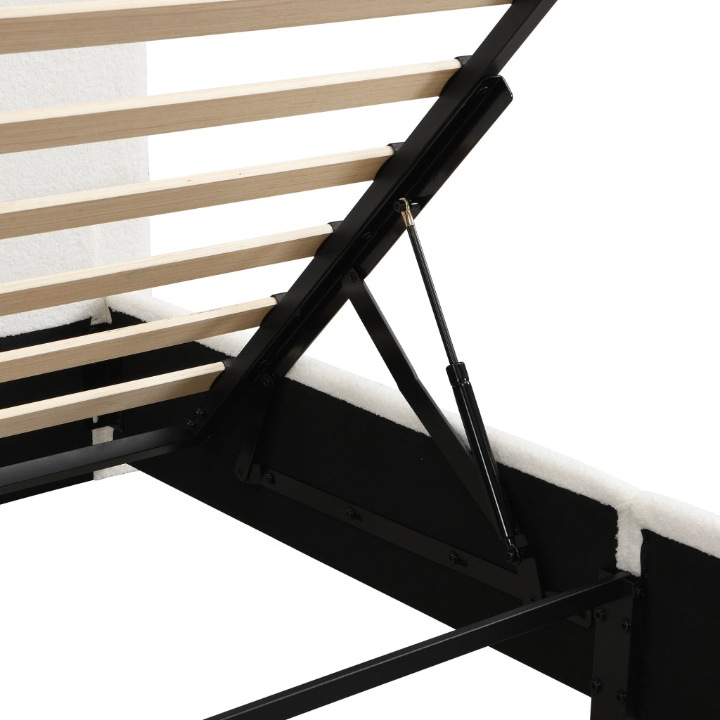 Letto per bambini 90 x 200 cm, con contenitore, illuminazione a LED, rivestimento in tessuto Bookley, bianco