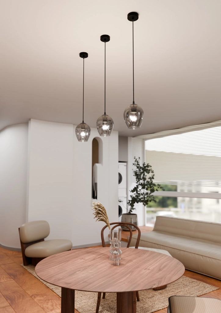Emibig ISTAR lampada a sospensione nera vetro grafite E27 Ø14cm