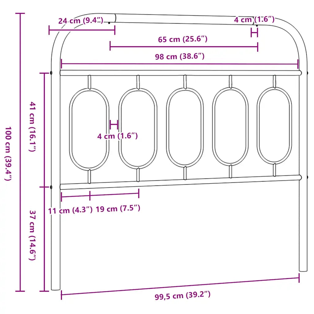 Testiera | Testata di Ricambio in Metallo Nero 100 cm