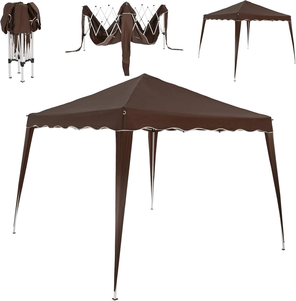 Deuba Gazebo da Giardino Capri 3x3m Pop-Up Protezione 50+ Impermiabile Tenda a Fisarmonica Marrone Scuro