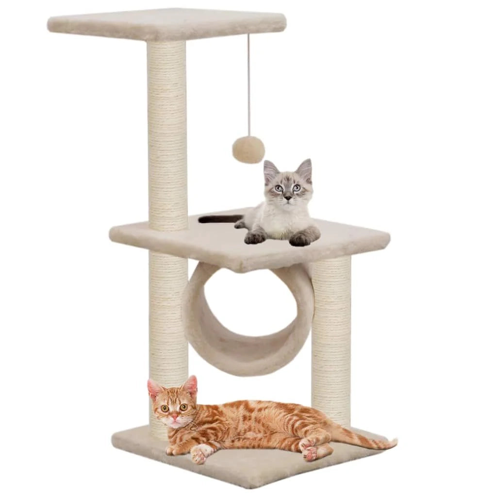 Tiragraffi albero per gatti cuccia per gatti peluche in sisal 65 cm beige 3702217