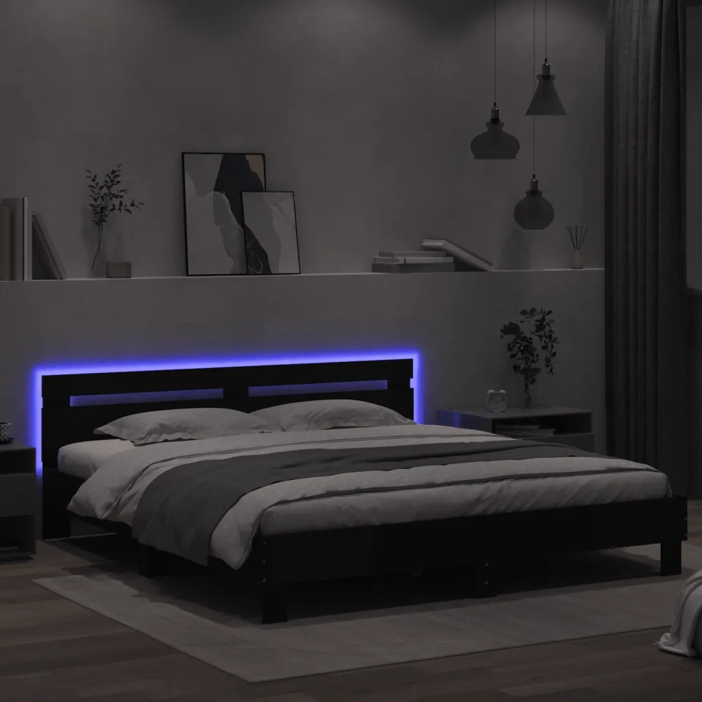 Giroletto con Testiera e LED Nero 200x200 cm 3207519