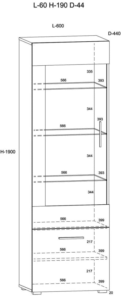 MOBILE CREDENZA SOGGIORNO ANETTE 60x44x190cm NERO OPACO ROVERE