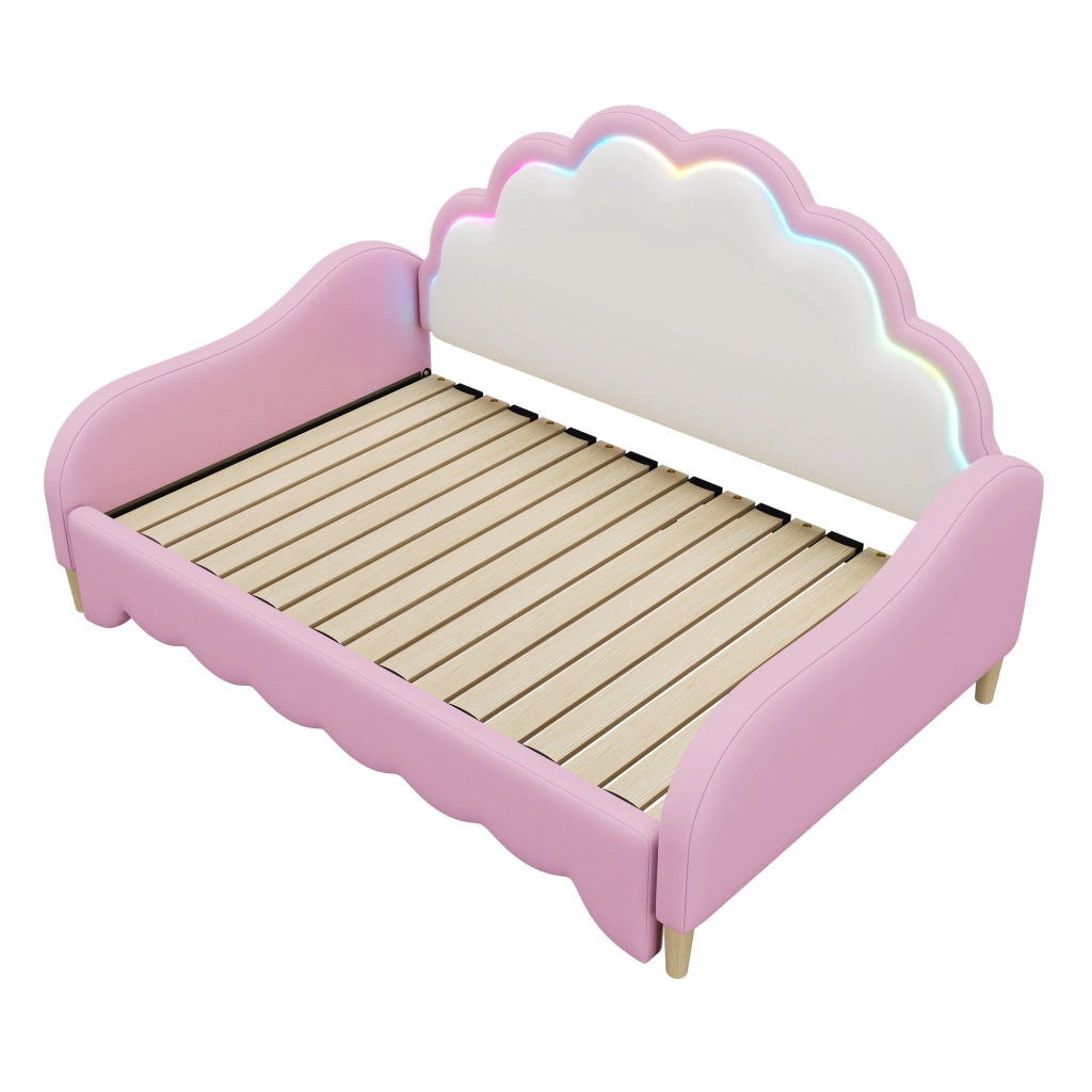 Divano letto 140x200 cm in PU e MDF, con testiera LED, Rosa
