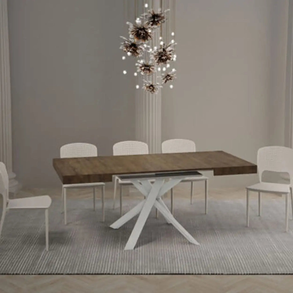 Tavolo allungabile 90/194x90 cm Clerk colore noce gambe bianche