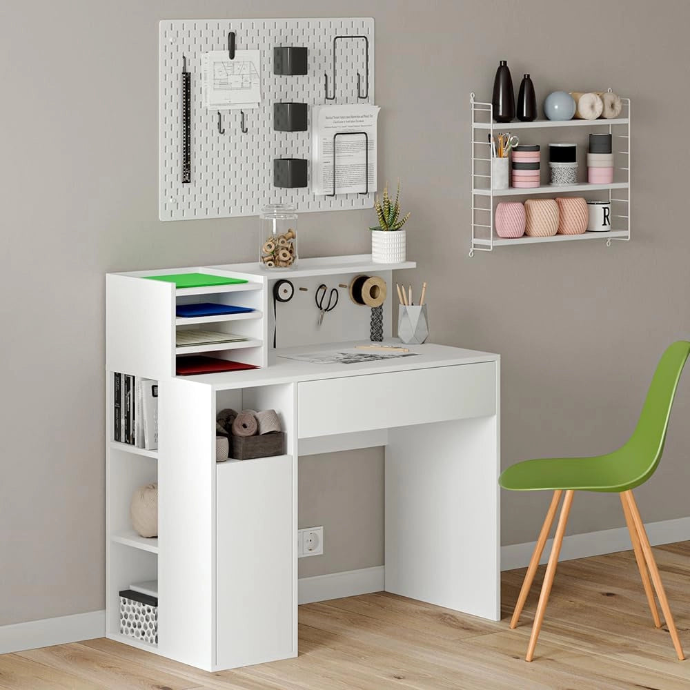 Scrivania, Bianco, 100 x 50 cm, con piano d’appoggio aperto per materiali da lavoro