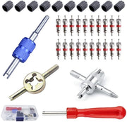 Set di attrezzi per la manutenzione premium - 4-in-1 attrezzo di riparazione - strumento per il tiraggio del ventile - set di ventili con core 20x - set di manubri 10x - acciaio inossidabile e plastica - set di ventili