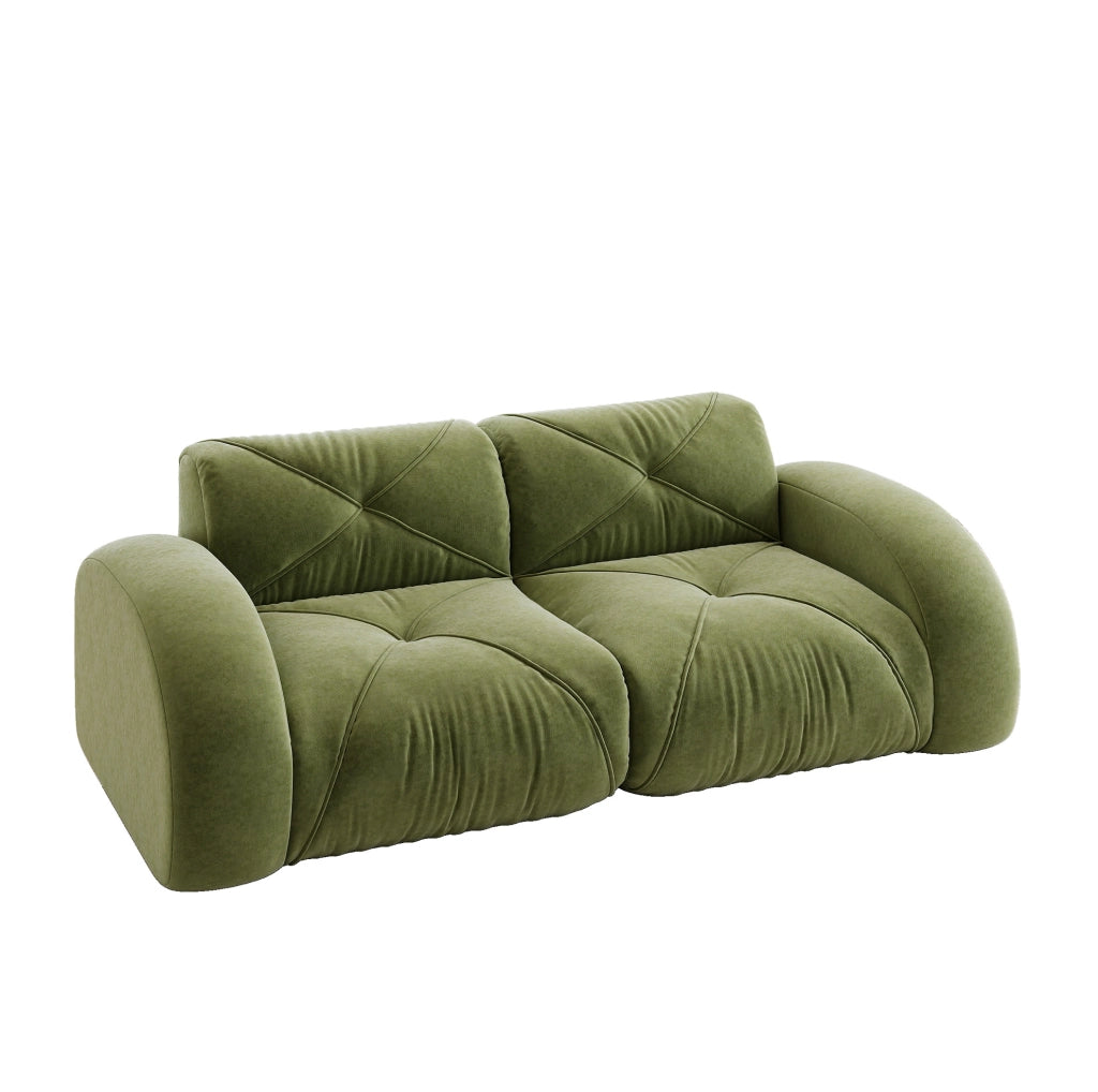 Divano modulare 2 posti verde in ciniglia; design senza telaio